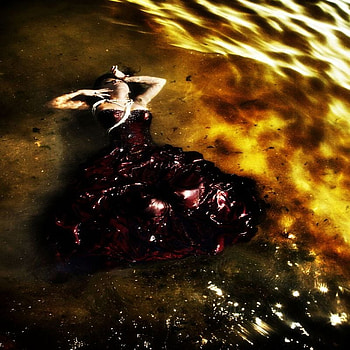 BEAUTY IN WATER, red, dress, water, rocks, woman, oceanside HD wallpaper
