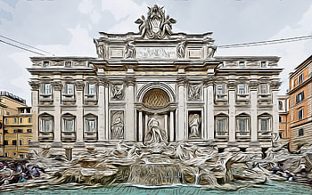 Trevi Fountain, , vector art, Trevi Fountain drawing, creative art, Trevi Fountain art, vector drawing, abstract cityscape, Rome, Italy HD wallpaper