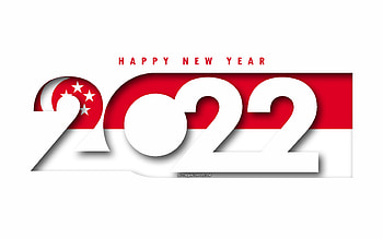Happy New Year 2022 Singapore, white background, Singapore 2022, Singapore 2022 New Year, 2022 concepts, Singapore, Flag of Singapore HD wallpaper
