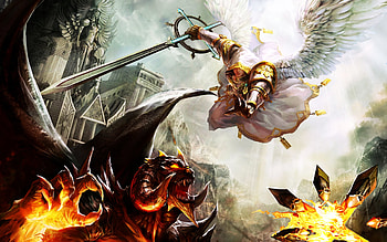 Good Vs Evil, wings, sword, evil, angel, good, fire, demon, war HD wallpaper