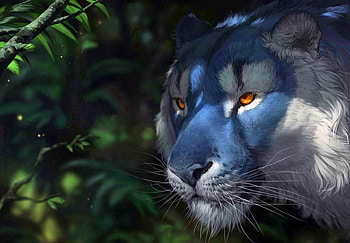 The Blue Tiger, magic, tiger, painting, fantasy, art HD wallpaper