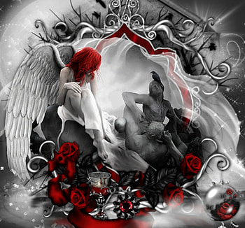 GOTHIC RED, WHITE, GOTHIC, WINGS, ROSES, FEMALE, ANGEL, RED HD wallpaper