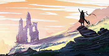 Landscape Ruin Warrior Artwork, artist, digital-art, artwork, deviantart, landscape, warrior HD wallpaper