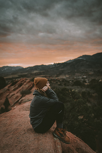 Landscape, Mountains, Rock, Miscellanea, Miscellaneous, Cliff, Girl HD phone wallpaper