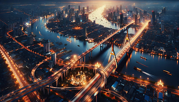 Majestic City Bridge Sunset Panorama, city, bridge, cityscape HD wallpaper