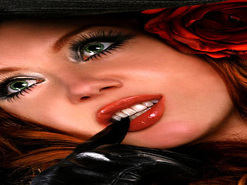 GREEN EYES, sexy, green, red, eyes, lips, female HD wallpaper