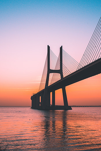 Cities, Sea, Dawn, Bridge, Lisbon, Portugal HD phone wallpaper