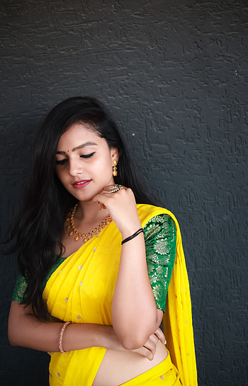 vaishnavi chaitanya, face, hair, green, yellow HD phone wallpaper