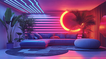 Futuristic Maximalist Room: A Neon Dream in, maximalist, room, futuristic, sofa, neon HD wallpaper