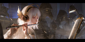 Flute singer, girl, cypencil, fantasy, instrument, flute, face HD wallpaper