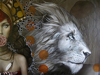 Anastasia - detail, art, fantasy, lion, leu, sophie wilkins, girl HD wallpaper