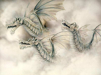 dragons in fog, dragon, cool, fantasy, awesome HD wallpaper