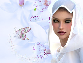 Delicate, blue, white, soft, girl, woman, purple, lady, butterfly, flowers, female HD wallpaper