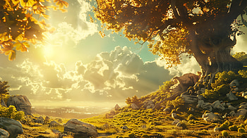Sunny Landscape with Tree, sunny, landscape, tree HD wallpaper