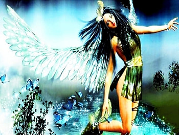 Peace, wings, lady, fantasy, lake HD wallpaper