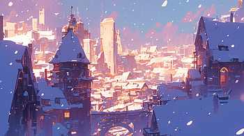 Enchanting Snowy Cityscape, snowy city, snow, architecture HD wallpaper