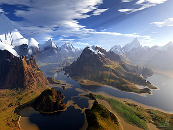 panorama, sea, sky, nature, mountains HD wallpaper