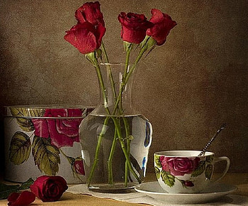 tea time with roses, still life, roses, tea time, texture, flowers HD wallpaper