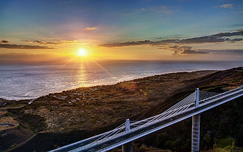 Nature, Sunset, Sky, Horizon, Coast, Ocean, Bridge HD wallpaper