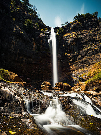 Nature, Stones, Sky, Rock, Waterfall HD phone wallpaper