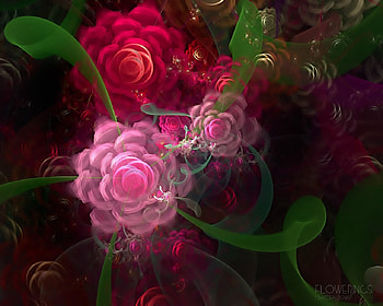 Fractal roses, rose, pink, abstract, green, red, trandafir, luminos, fractal HD wallpaper