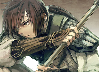 Jiang Wei, games, armour, long hair, armor, dynasty warriors, lone, anime, video game, weapon, video games, game, brown hair, green eyes, male, warrior HD wallpaper