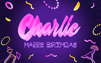 Happy Birtay Charlie, , Purple Party Background, Charlie, creative art, Happy Charlie birtay, Charlie name, Charlie Birtay, Birtay Party Background HD wallpaper
