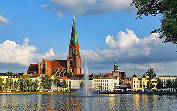 Dom of Schwerin, Germany, town, fountain, Schwerin, church, Germany, dom, lake HD wallpaper
