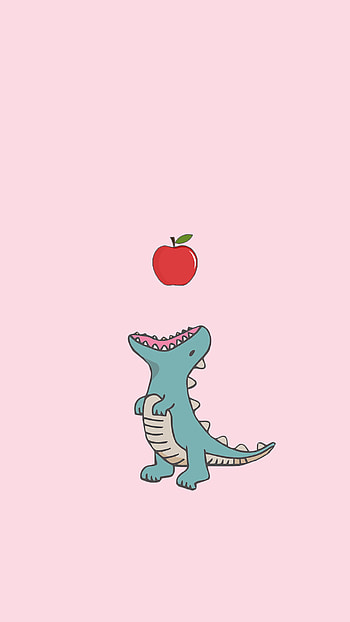 funny dinosaur, apple, pastel, pink, dino, cute HD phone wallpaper