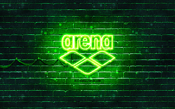 Arena green logo, , green brickwall, Arena logo, brands, Arena neon logo, Arena HD wallpaper