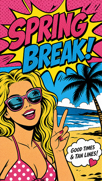 Spring Break Vibes — Pop Art , Woman, Beach, Palm Tree HD phone wallpaper