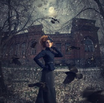 lady, model, bird, ravens HD wallpaper