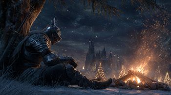 Ember Repose — Dark Souls Armored Warrior Resting by Bonfire ( ) HD wallpaper