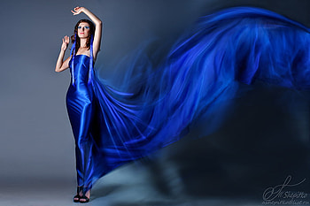 Rapsody in blue, blue, art , models, dress, woman, nice HD wallpaper