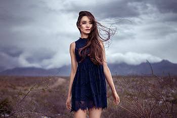 Brunette, girl model, beautiful dress, outdoor HD wallpaper