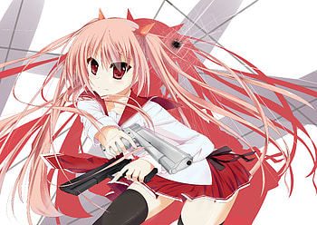 Kanzaki H Aria, awesome, uniform, school uniform, artistic, nice, colt 45, digital, cg, sexy, white, bullet, art, hot, pink hair, handguns, anime girl, anime, pretty, aria, kanzaki, butei, cute, red eyes, beauty, thighhighs, school, pistols, skirt, beautiful, weapons, tie, pink, bullet hole, gir, red, cool HD wallpaper