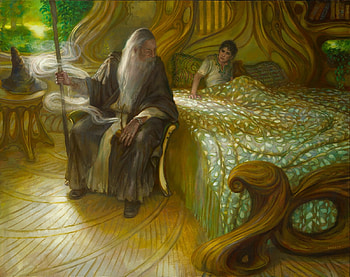 Rivendell, art, man, gandalf, wizard, lotr, donato giancola, green, hobbit HD wallpaper