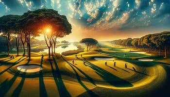 Serenity at Sunrise: Golf Course, golf course, landscape, tree, Players HD wallpaper