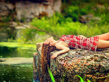 Just relax, river, girl, relax, enjoying, lady, rest, lond hair, nature, water HD wallpaper
