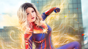 Captain Marvel Glowing, captain-marvel, superheroes, cosplay HD wallpaper
