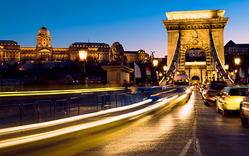 Budapest, night, Hungary, lights, road, motion HD wallpaper