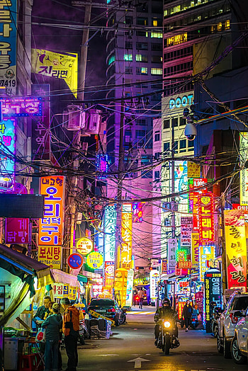 Aesthetic Korean streets, Captivating scenes, Urban graphy, Striking visuals HD phone wallpaper