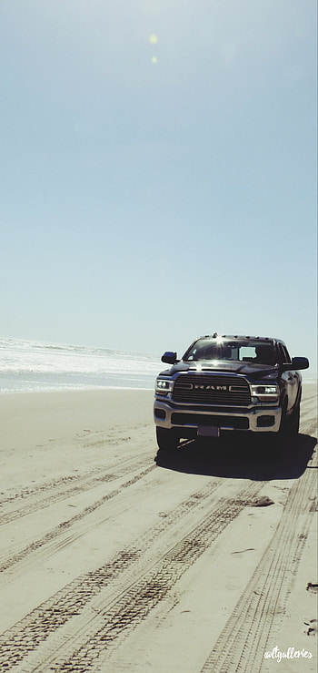 Dodge on a Beach, auto, ocean, truck, ram HD phone wallpaper