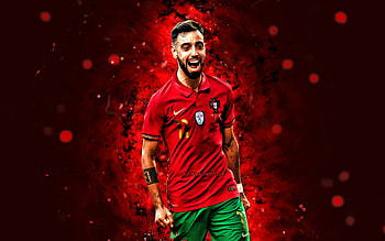Bruno Fernandes, , 2021, Portugal National Team, soccer, footballers, Bruno Miguel Borges Fernandes, red neon lights, Portuguese football team, CR7, Bruno Fernandes HD wallpaper
