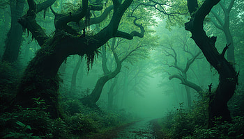 Enchanting Spooky Forest: Ultra, forest, mist, tree, path HD wallpaper