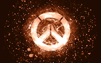 Overwatch brown logo, , brown neon lights, creative, brown abstract background, Overwatch logo, online games, Overwatch HD wallpaper