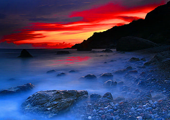 Tomorrow comes soon, night, blue, come, soon, sunset tomorrow, red, nature, water, ocean HD wallpaper