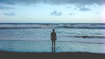 Preview ocean, man, shore, beach, waves HD wallpaper
