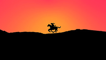 Horse ride, silhouette, sunset HD wallpaper