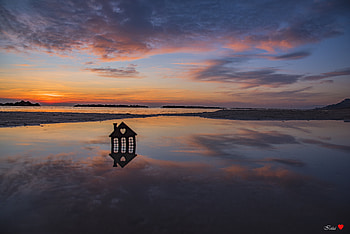Nature, Sunset, Horizon, House, Heart HD wallpaper